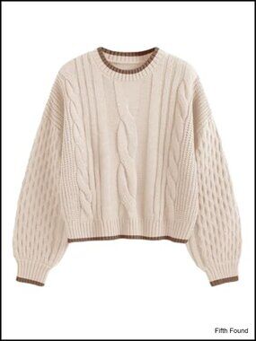 Cable Knit Sweater Long Sleeve Crewneck Pullover Cozy Fall Outfit